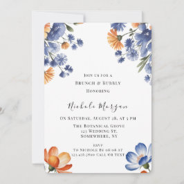 Convites Orange and Cobalt Blue Floral Brunch & Bubbly