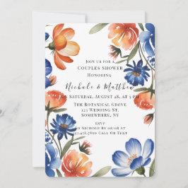 Convites Orange and Cobalt Blue Floral Couples Shower