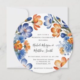 Convites Orange and Cobalt Blue Floral Wedding Celebration