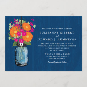 Convites Orange and Pink Gerber Daisies Mason Jar