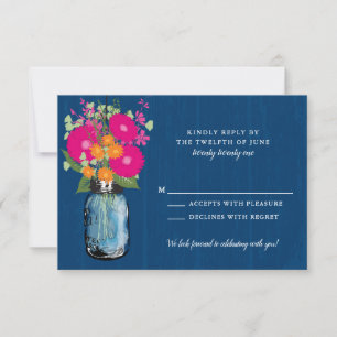 Convites Orange and Pink Gerber Daisies Mason Jar RSVP Invi