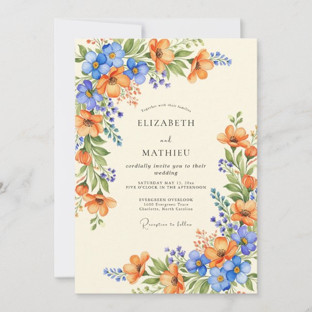 Convites Orange Azure Bountiful Summer Wedding (Frente)