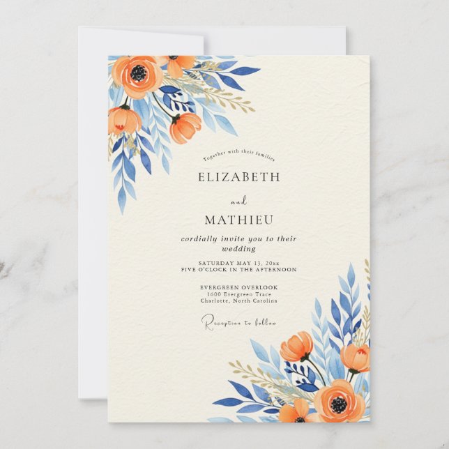 Convites Orange Azure Splendid Botanical Wedding (Frente)