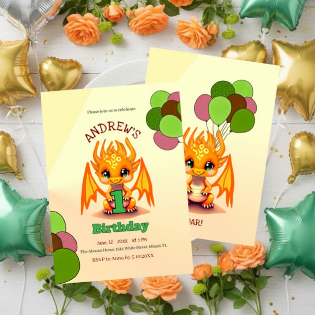 Convites Orange Birthday Dragon invitation (Criador carregado)