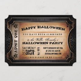 Convites Orange & Black Admit One Halloween Party Ticket