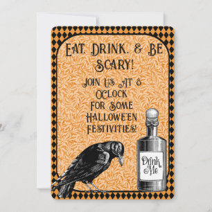 Convites Orange Black Crow Raven Halloween
