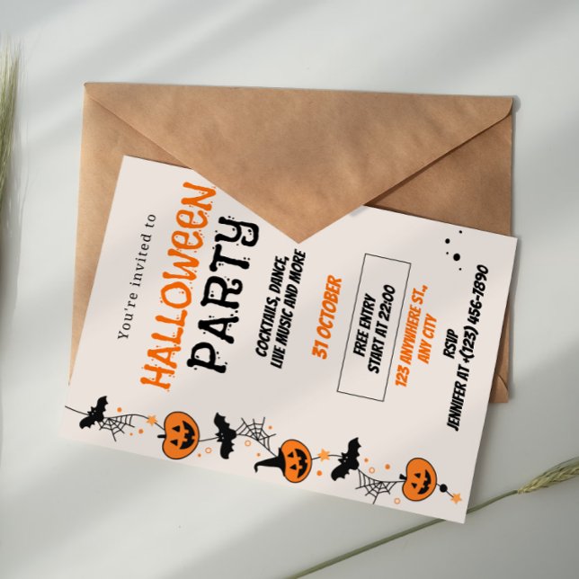 Convites Orange Black Playful Halloween Party Invitation (Criador carregado)