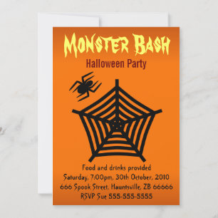 Convites Orange Black Spider Web Halloween Party 5" x 7"