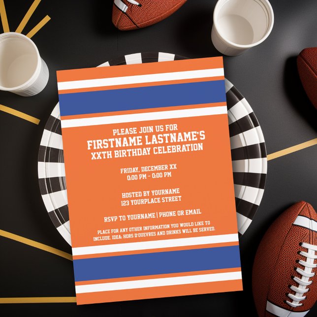 Convites Orange Blue Sports Jersey Festa de aniversário (Birthday Party Invitation - Sports Theme - Football Party Invitation)