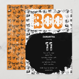 Convites Orange Boo Halloween Spooky Skull Aniversário