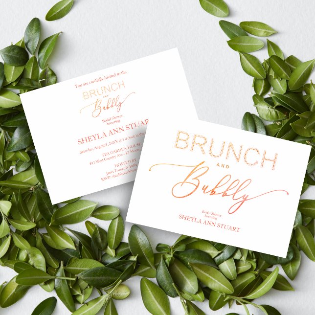 Convites Orange Brunch Bubbly Bridal Shower Typography (Criador carregado)