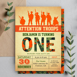 Convites Orange Camo Camouflage First Birthday Invitation