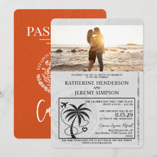 Convites Orange Cancun Passport Wedding