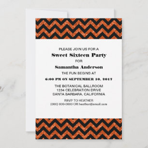 Convites Orange Chevron Glitter Sweet 16 Party Invite