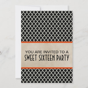 Convites Orange Chic Quatrefoil Sweet 16 Invite