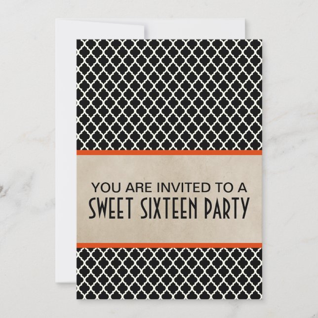 Convites Orange Chic Quatrefoil Sweet 16 Invite (Frente)
