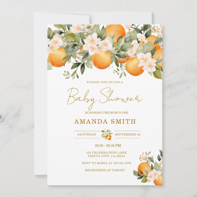 Convites Orange Citrus Baby Shower (Frente)