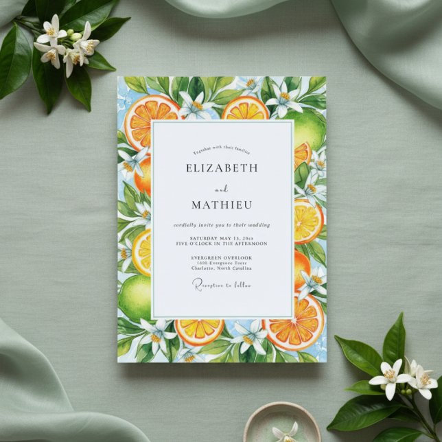 Convites Orange Citrus Blossom Wedding (Criador carregado)