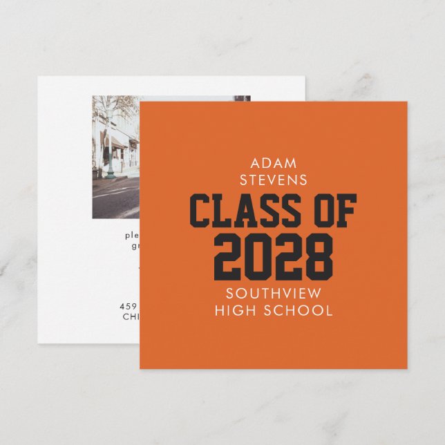 Convites Orange Classic Varsity Graduate Party (Frente/Verso)