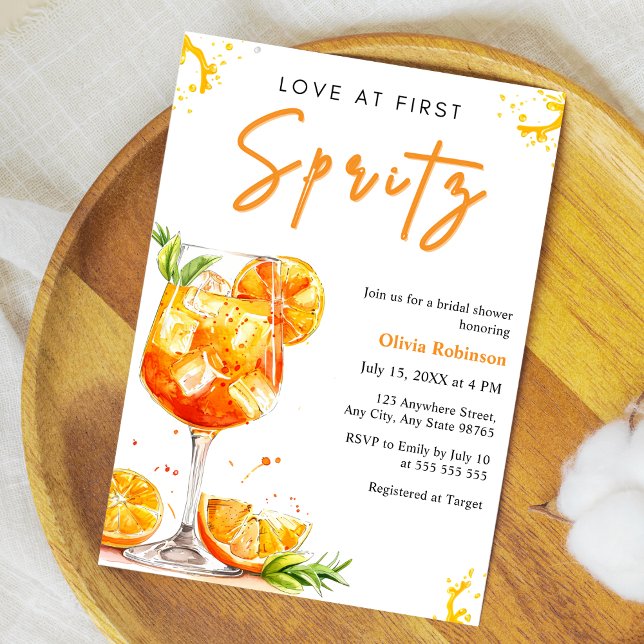 Convites Orange Cocktail Love at First Spritz Bridal Shower (Orange Cocktail Love at First Spritz Bridal Shower Invitation )