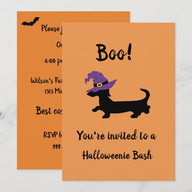 Convites Orange Dachshund Witeen Festa de Halloween (Frente/Verso)