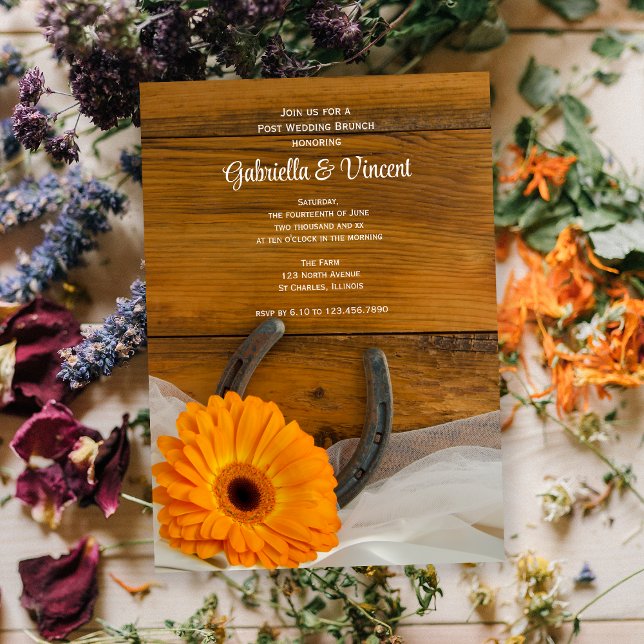 Convites Orange Daisy Horsferes Western Postar Wedding Brun (Criador carregado)