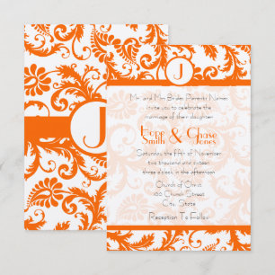 Convites Orange Damask Monograma WeddingRSVP