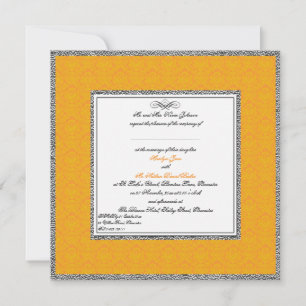 Convites Orange Damask with Pewter Reino Unido Wedding Invi