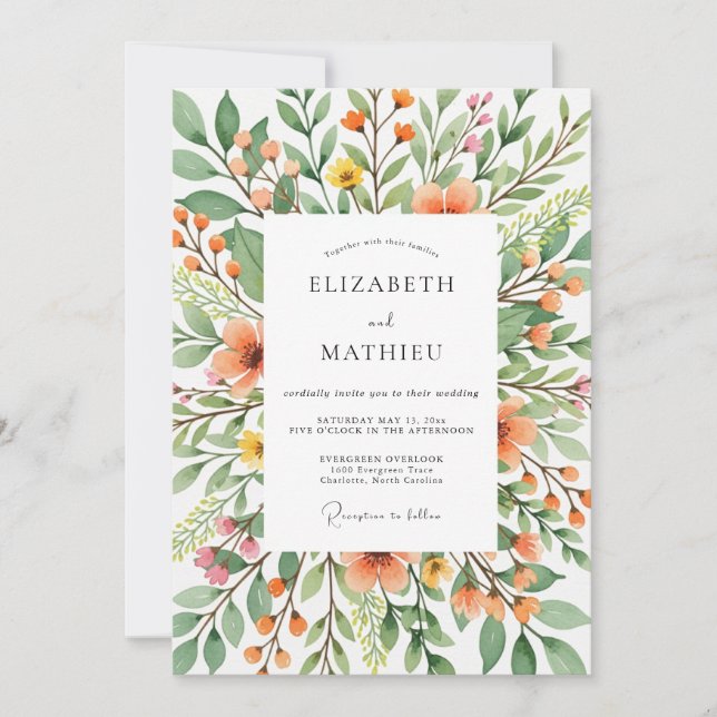 Convites Orange Dazzling Spring Wedding (Frente)