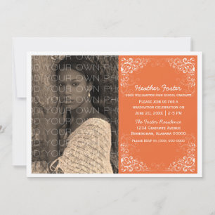 Convites Orange Elegant Swirls Photo Graduation