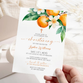 Convites Orange Floral Christening