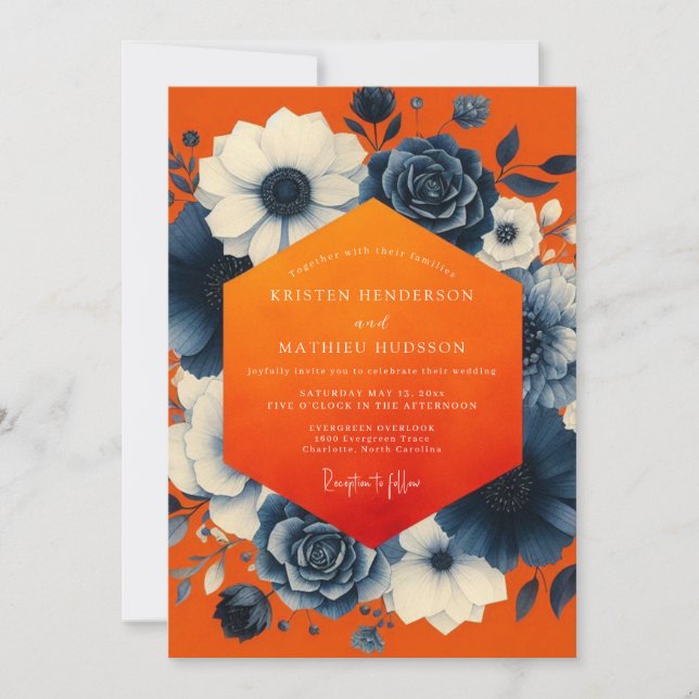 Convites Orange Floral Opulence Wedding (Frente)