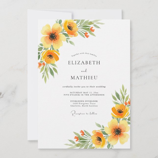 Convites Orange Floral Spring Wedding (Frente)