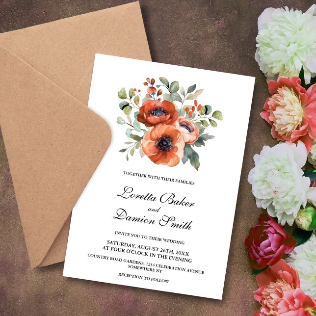 Convites Orange Floral Wedding (Criador carregado)