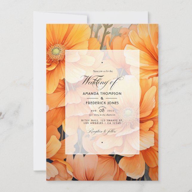 Convites Orange Floral Wedding (Frente)