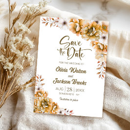 Convites Orange Floral Wedding Save the Date