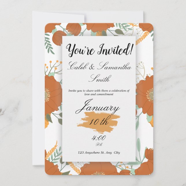 Convites Orange Flower Wedding Invitation (Frente)
