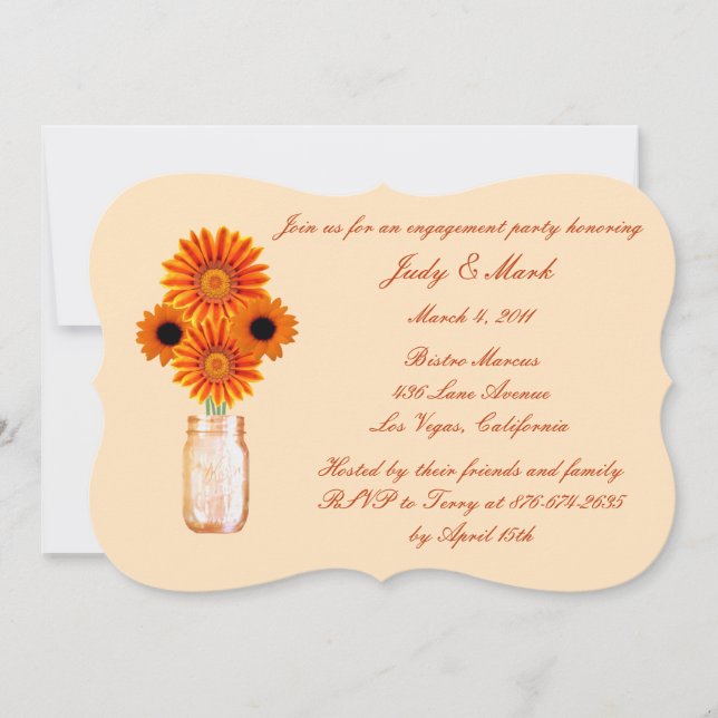 Convites Orange Flowers Mason Jar Festa de noivado Invite (Frente)