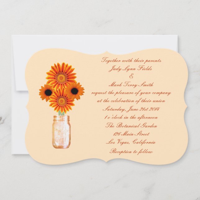 Convites Orange Flowers Mason Jar Weditation (Frente)