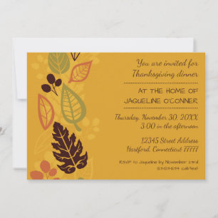 Convites Orange Formal Leaves - Janto de Ação de Graças Con
