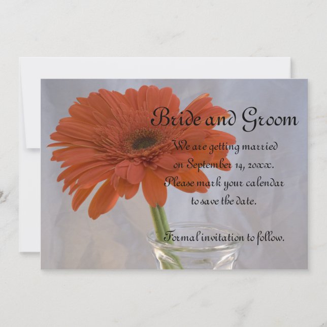 Convites Orange Gerber Daisy in Vase Wedding Save the Date (Frente)