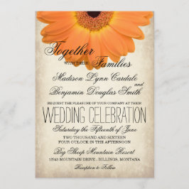 Convites Orange Gerber Daisy Rustic Country Wedes Invites