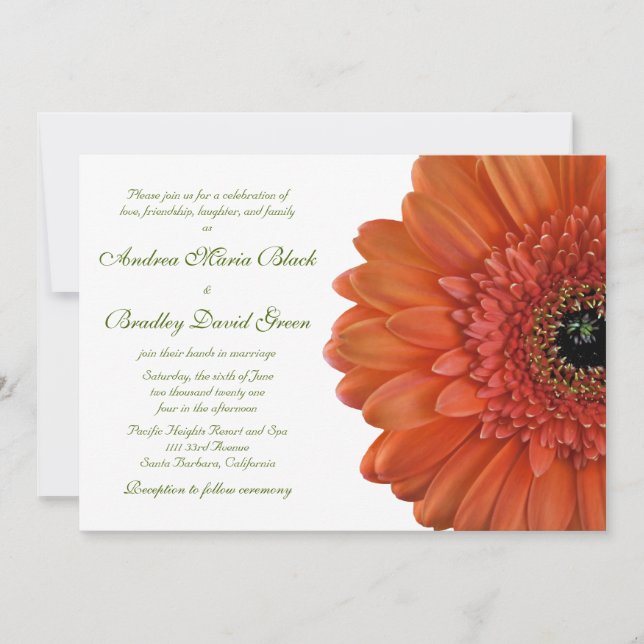 Convites Orange Gerbera Daisy Flower Invitation (Frente)