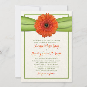 Convites Orange Gerbera Daisy Green Weditation