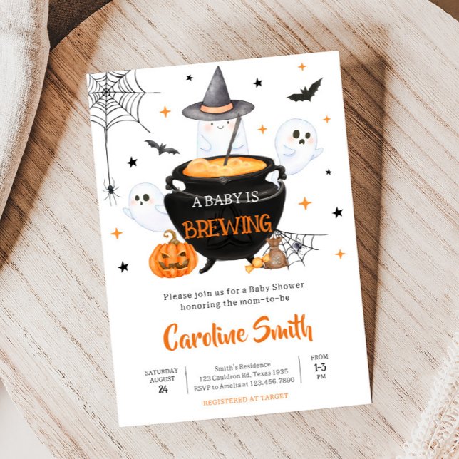 Convites Orange Ghost Halloween Baby está criando Chá de fr (Baby is Brewing Baby Shower Invitation
)