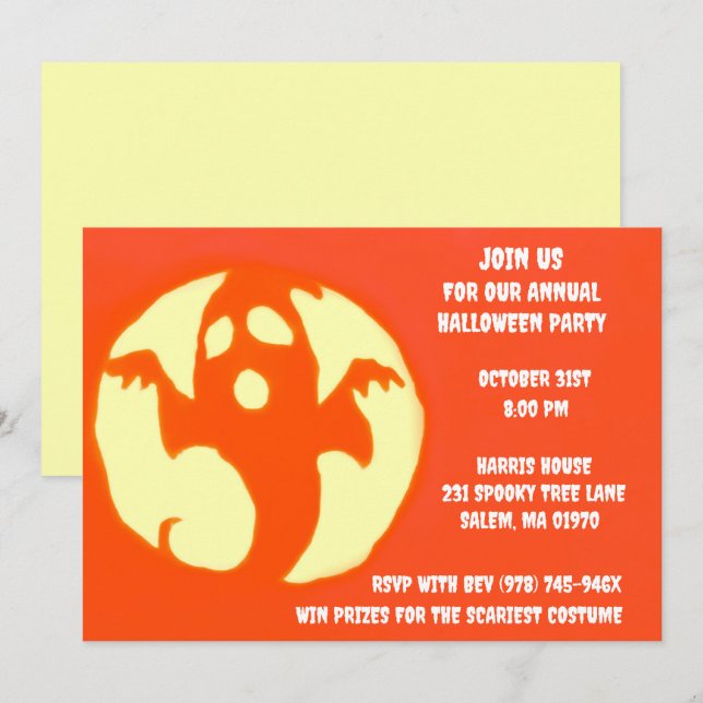 Convites Orange Ghost Spooky Halloween Festa Fantástica (Frente/Verso)