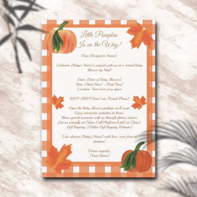 Convites Orange Gingham Pumpkin Chá de fraldas por Mail (Criador carregado)