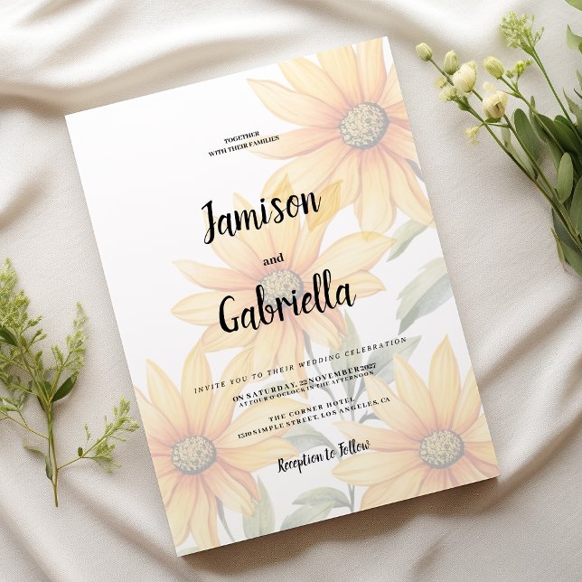 Convites Orange green sunflower summer floral Wedding  (Orange green sunflower summer floral Wedding )