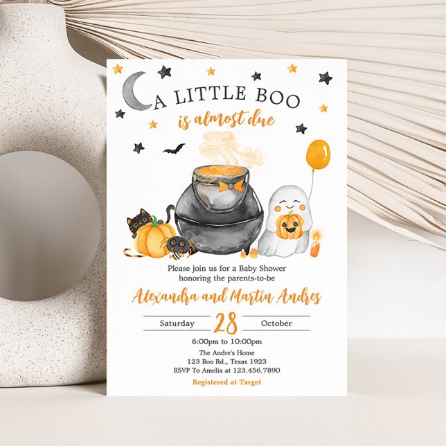 Convites Orange Halloween A Little Boo Chá de fraldas (Little Boo Orange Baby Shower Invitation)