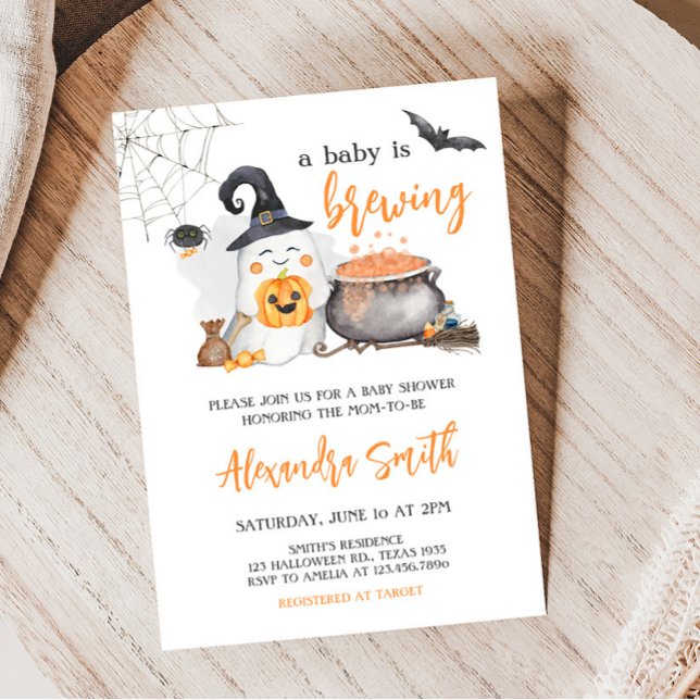Convites Orange Halloween Baby está criando Chá de fraldas (Orange A Baby is Brewing Baby Shower Invitation )